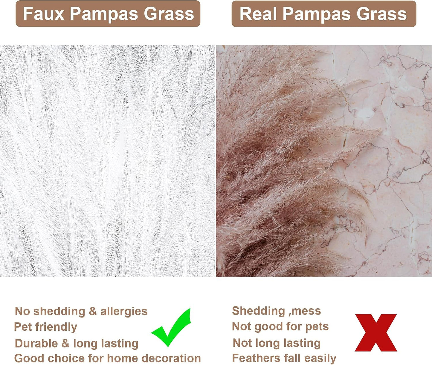Faux Pampas Grass Decor 38"/ Tall Fake Pompas Floral Large Artificial / White / 3.1 Inch / Set of 12