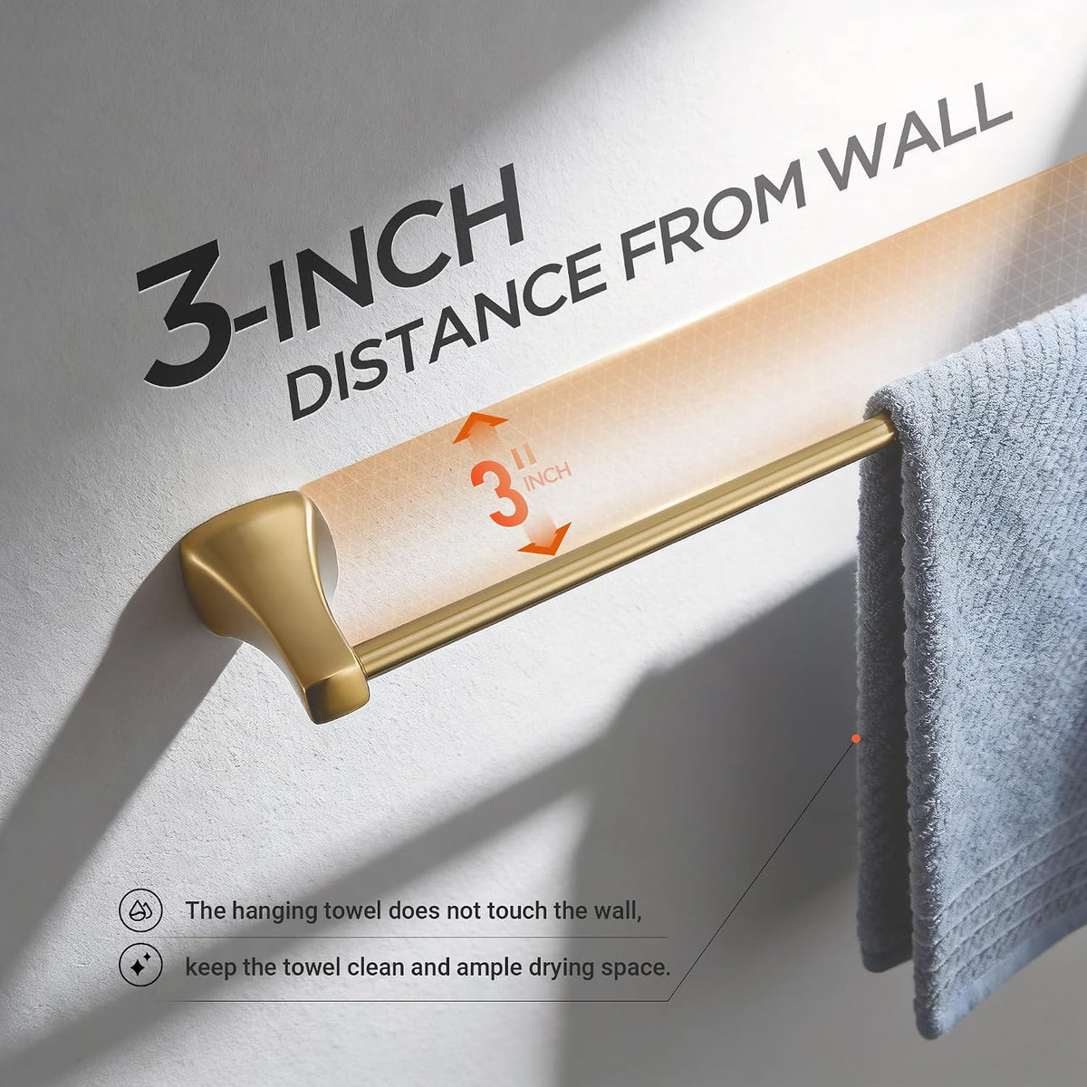 Brushed Gold Bathroom Hardware Set 4 Piece Gold Bathroom Accessories Set, 23.6 inch Bath Towel Bar Set | Towel Hook