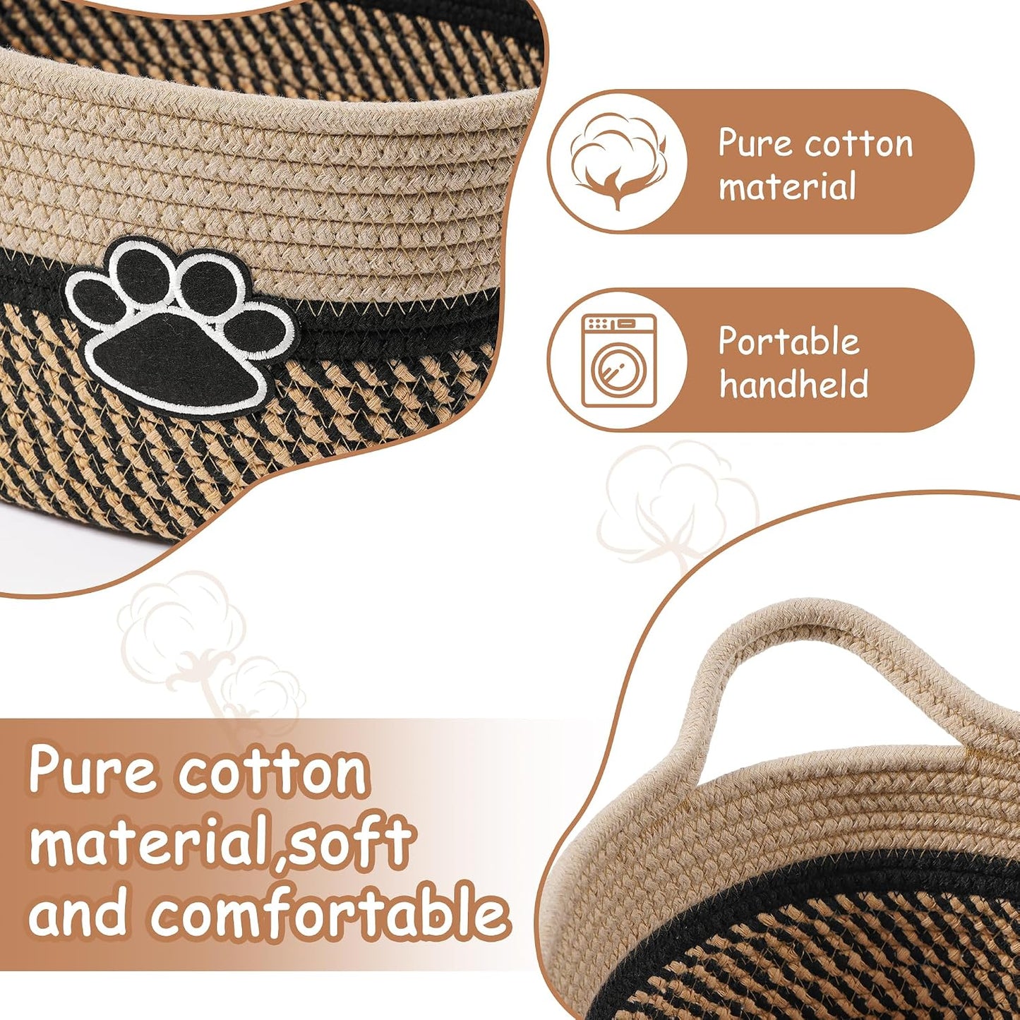 Small Woven Baskets for Organizing Rope Storage Basket / Black&beige