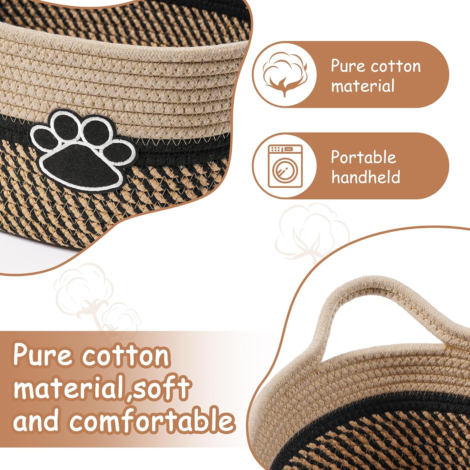 Small Woven Baskets for Organizing Rope Storage Basket / Black&beige