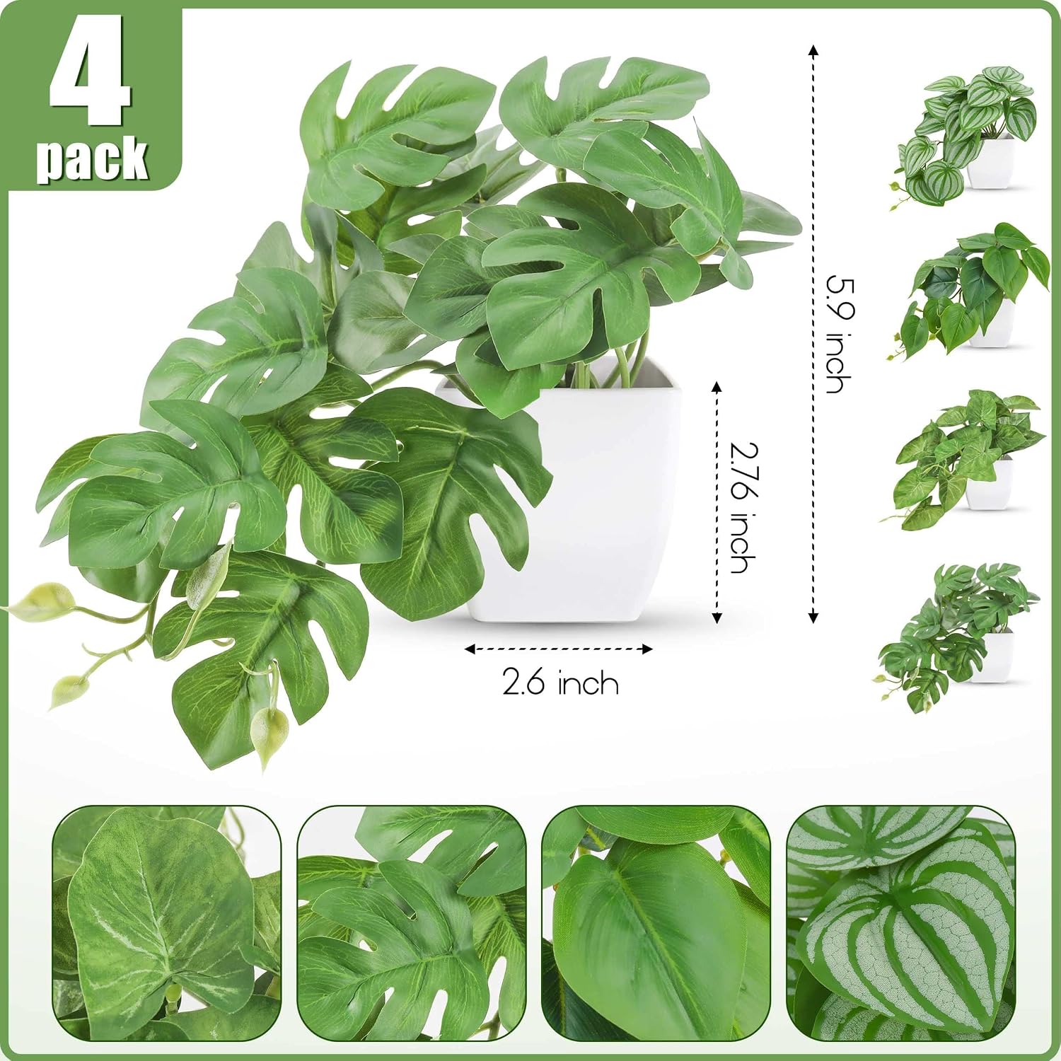 Small Fake Plants Artificial Mini Faux Plants / White / Set of 4