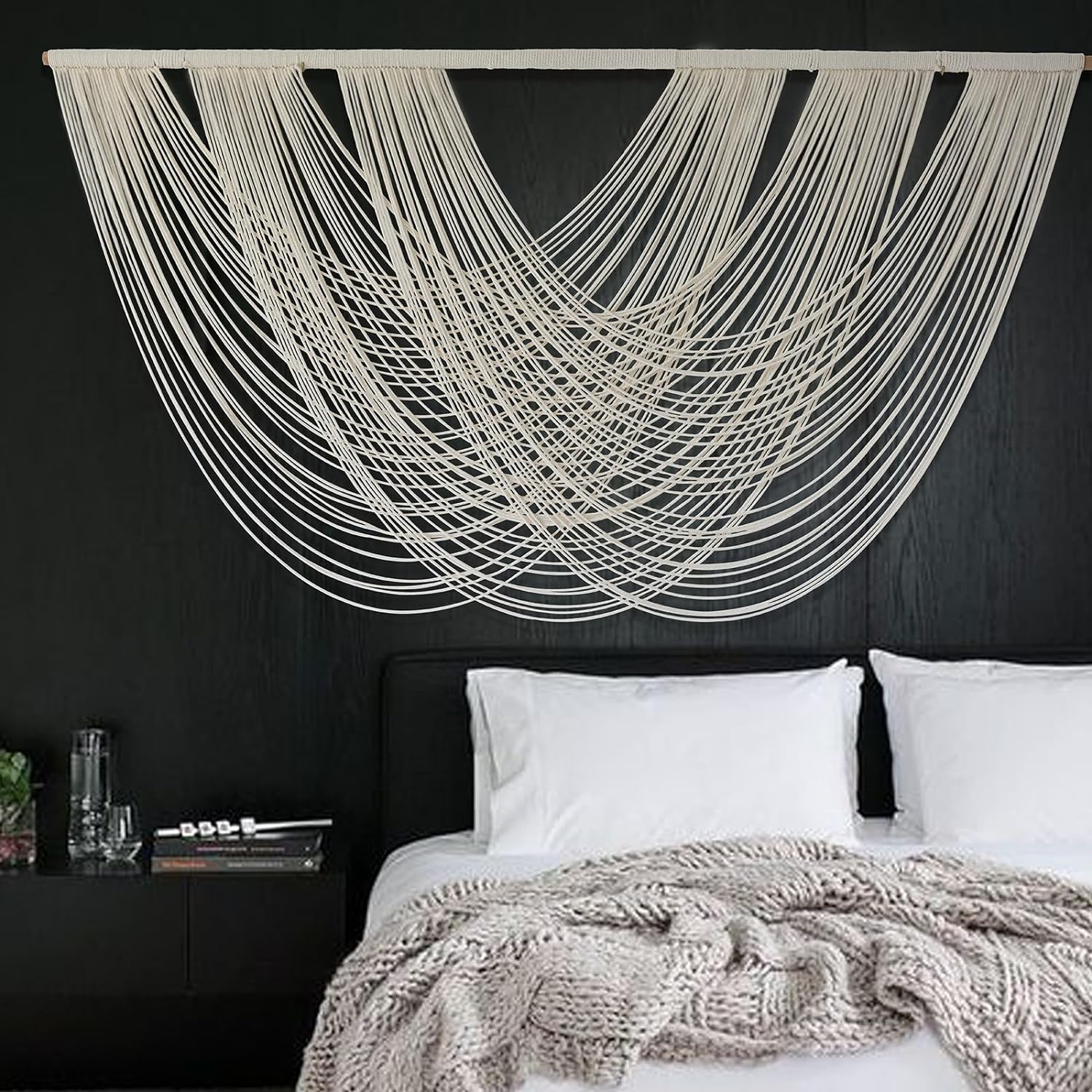 Macrame Wall Hanging Boho Wall Decor Ivory Fiber Handmade Large 57"W*31"L