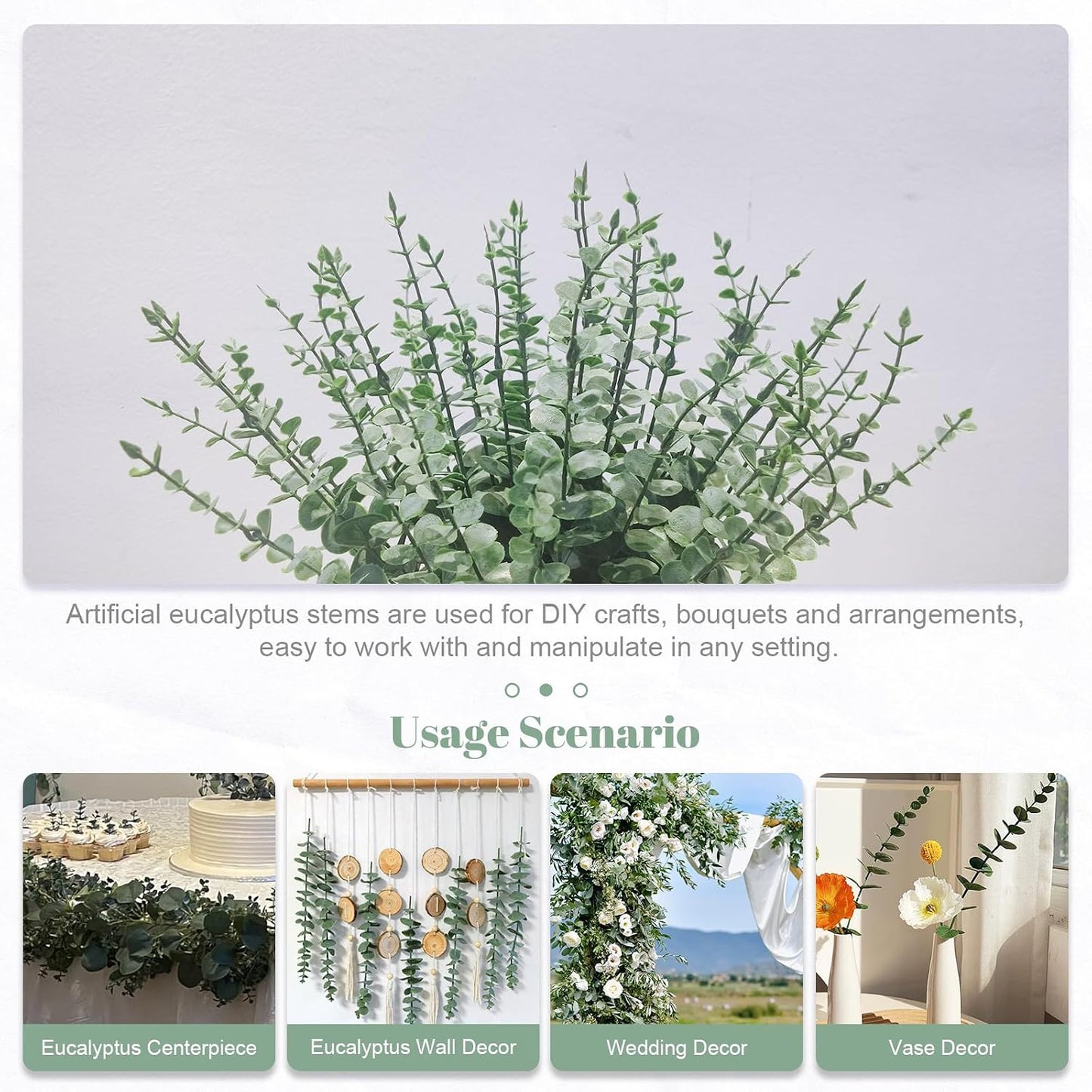 Artificial Eucalyptus Stems Fake Eucalyptus Greenery Branches for Floral Arrangements / Set of 50
