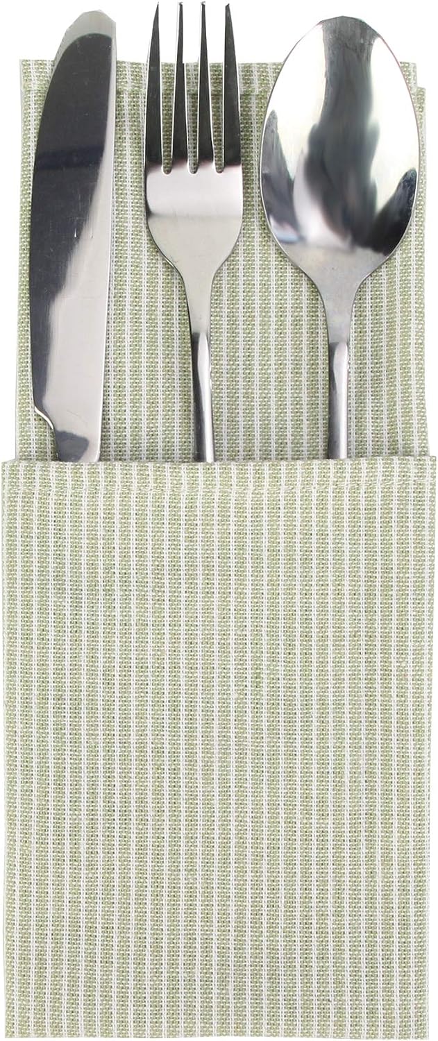 Narrow Striped Cotton Linen Blended Dinner Cloth Napkins - Set of 12 (40 x 40 cm) - for Christmas Parties Events & Home