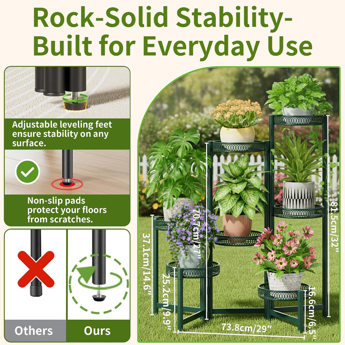7 Tier Metal Corner Plant Stand Indoor Outdoor, Folding Tall Plant Rack, Heavy Duty Wrought Iron Flower Pot Stand
