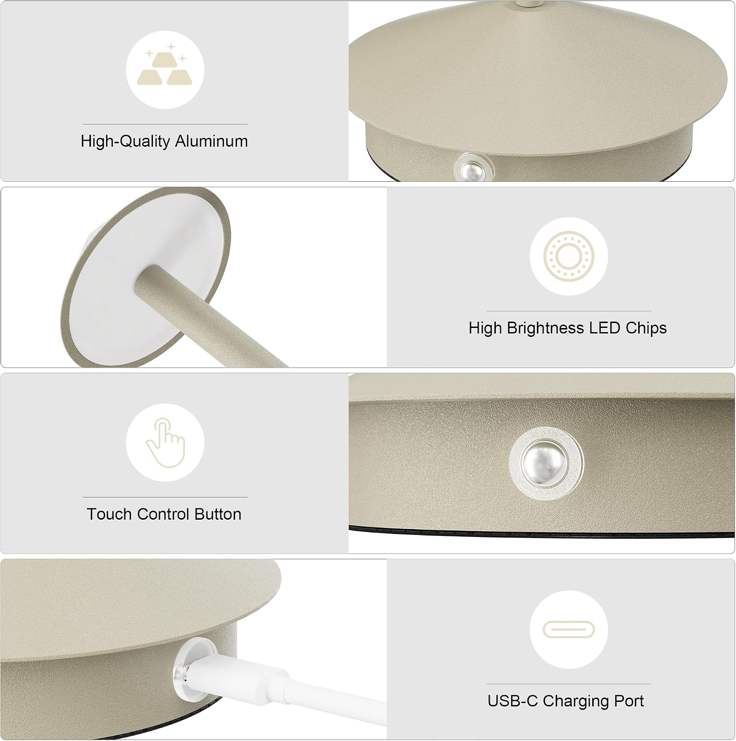 Cordless LED Table Lamps,Portable Battery Desk Lamp,2 Pack,Beige | 6000mAh Rechargeable,3000K/4500K/6000K Touch