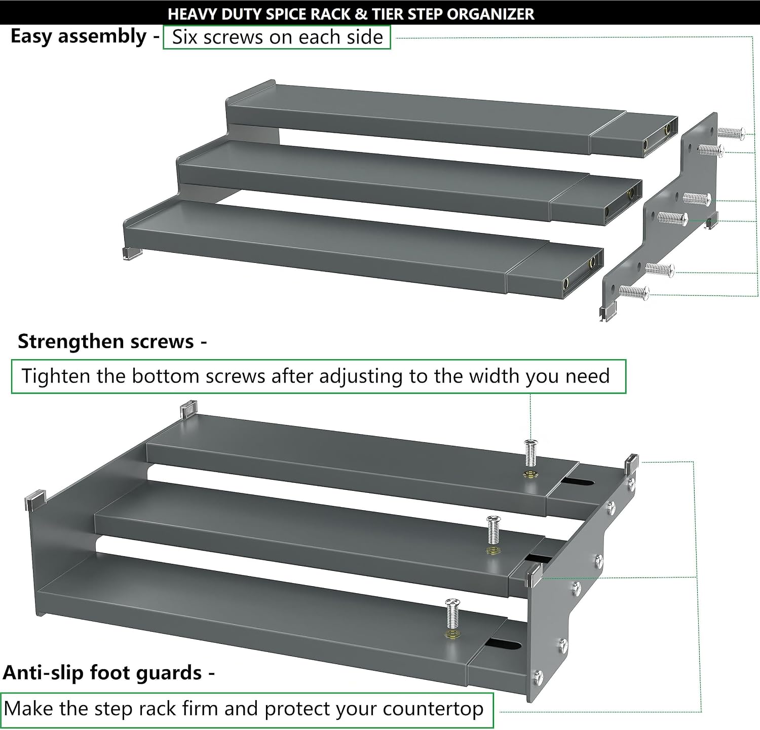 Jojocross Spice Rack Organizer for Cabinet, 3 Tier Expandable Spices Storage, Great for Kitchen Cabinets