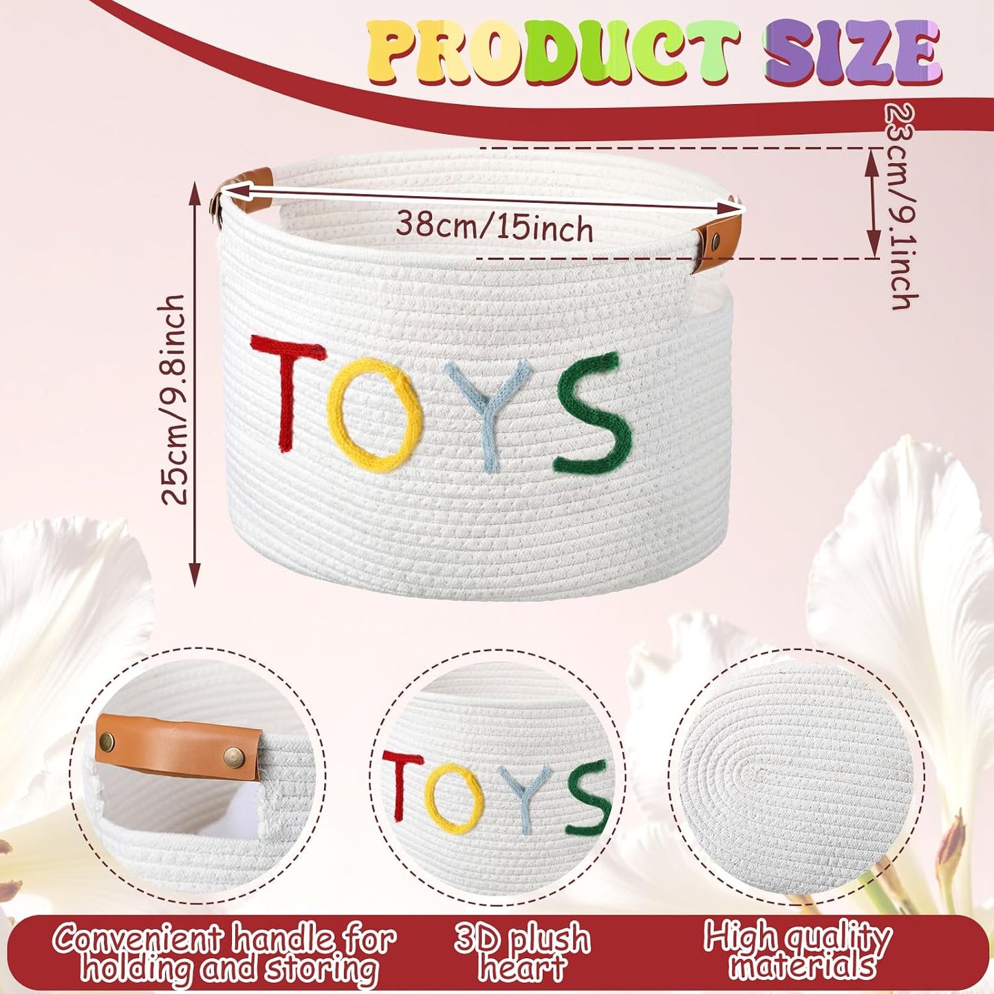 Handles Woven Basket for Stuffers Cotton Rope Storage / Colorful / Toy