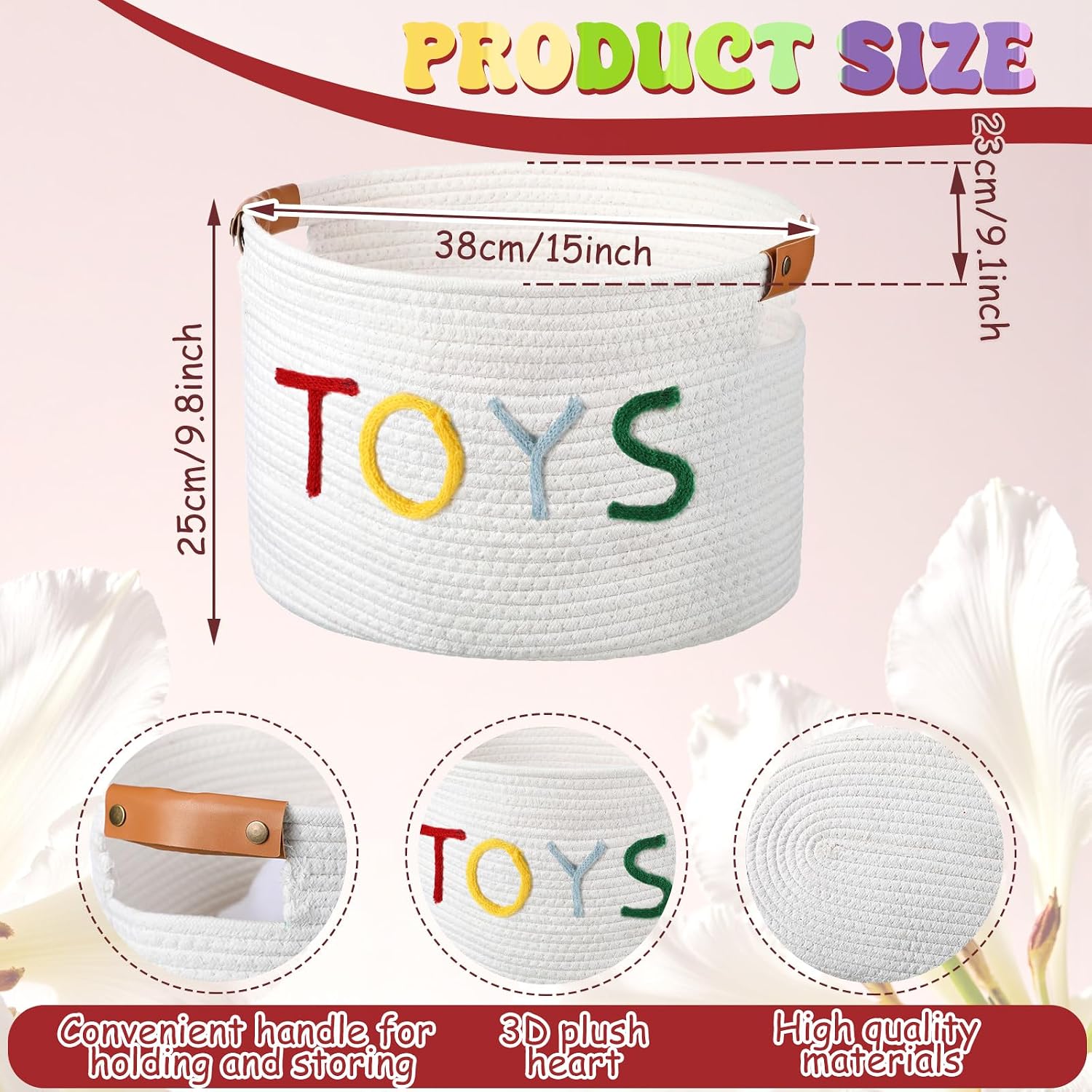 Handles Woven Basket for Stuffers Cotton Rope Storage / Colorful / Toy