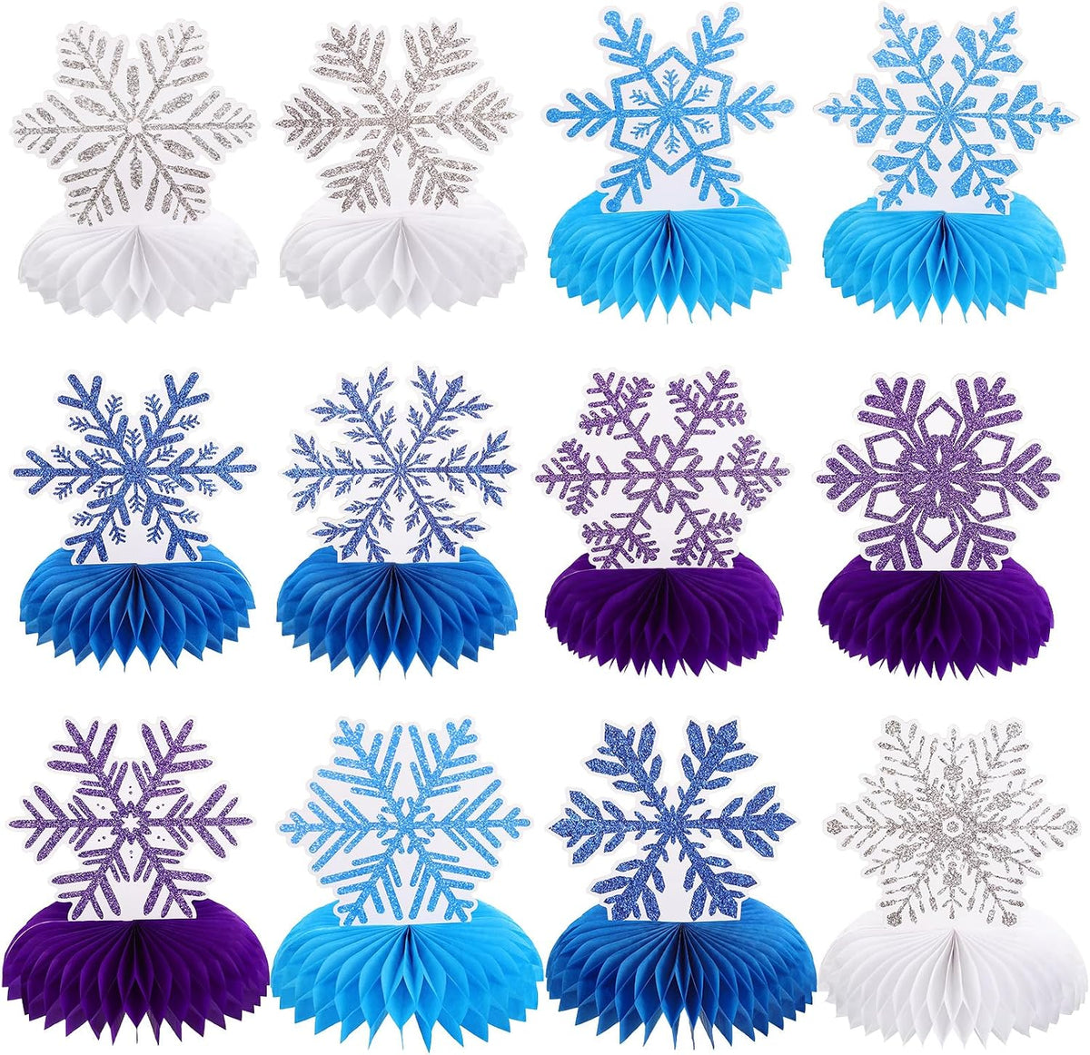 12 PCS Snowflake Honeycomb Centerpieces for Tables Frozen Birthday Party Decorations Snowflake Table Centerpieces Winter Wonderland Party Decorations for Christmas Holiday Baby Shower Supplies
