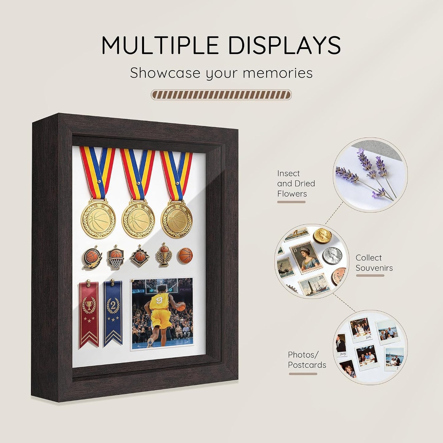 11x14 Brown Wooden Shadow Box Frame, 1.2" Deep, Tempered Glass | Wedding Keepsakes, Pet Memorials, Pressed Flowers