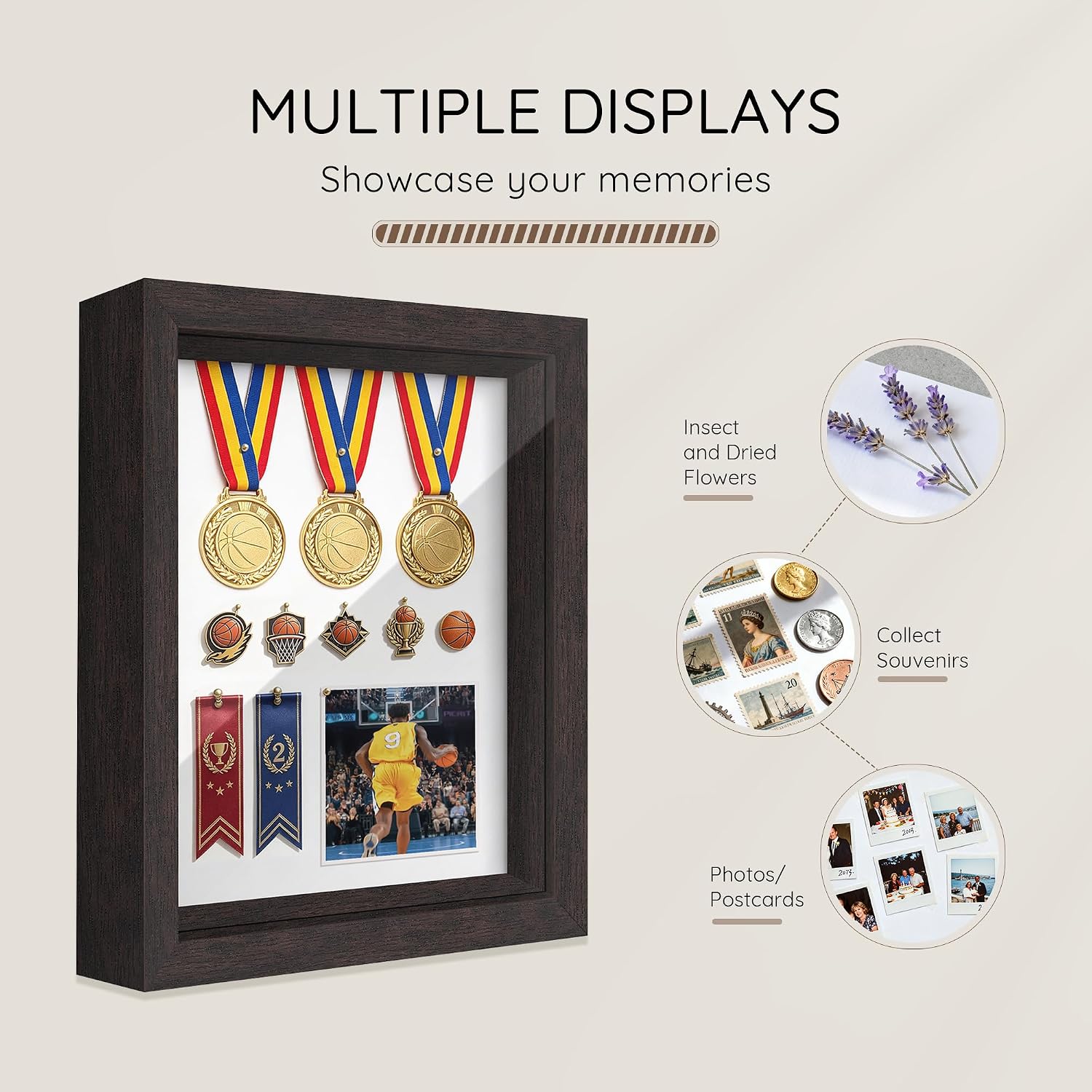 11x14 Brown Wooden Shadow Box Frame, 1.2" Deep, Tempered Glass | Wedding Keepsakes, Pet Memorials, Pressed Flowers