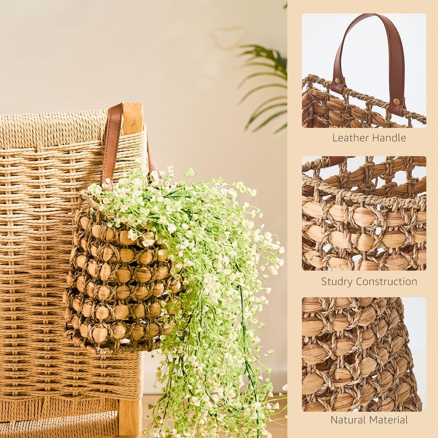 Wall Hanging Pocket Basket Portable Storage Basket Decorative Boho Mounted Organizer Dried / Mix