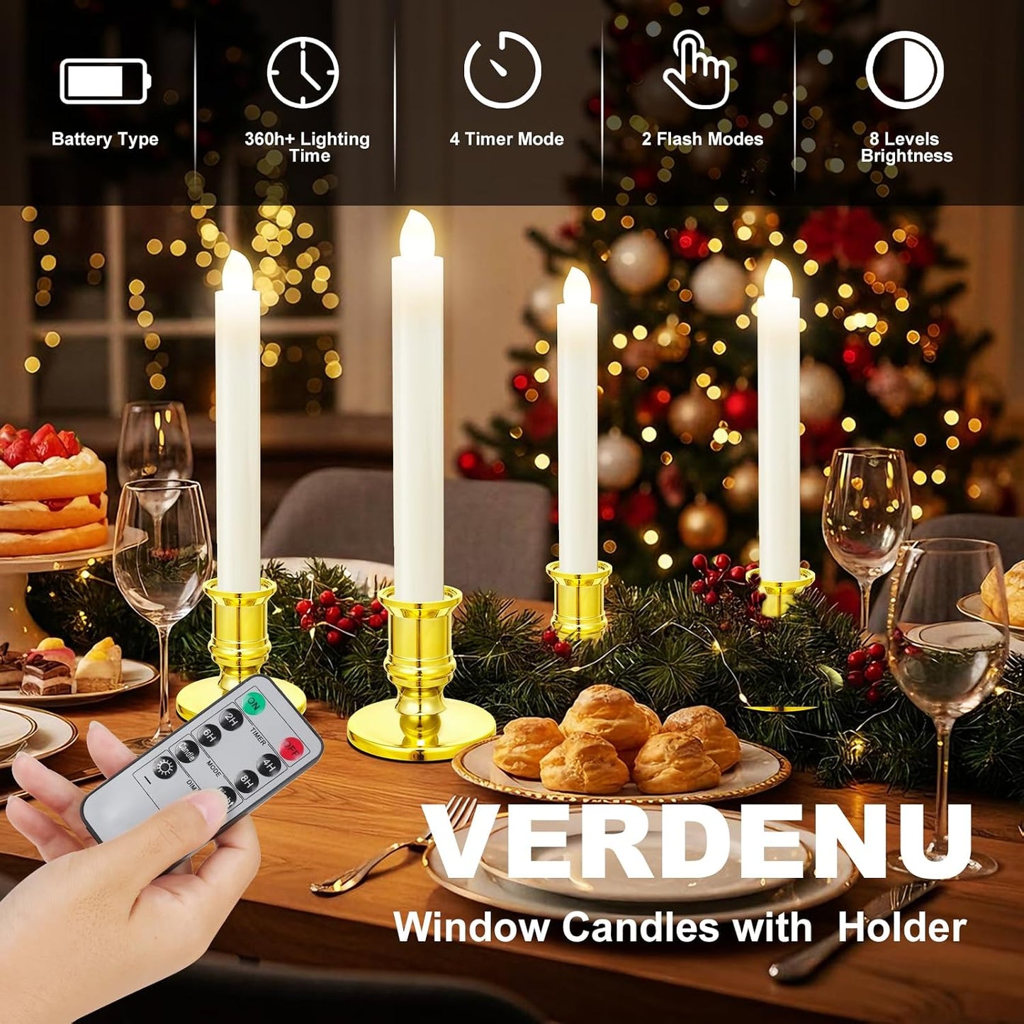 Verdenu 14 Pack Christmas Window Candles with 2 Remote Controls | Battery Operated Flameless Candles with 4 Timer