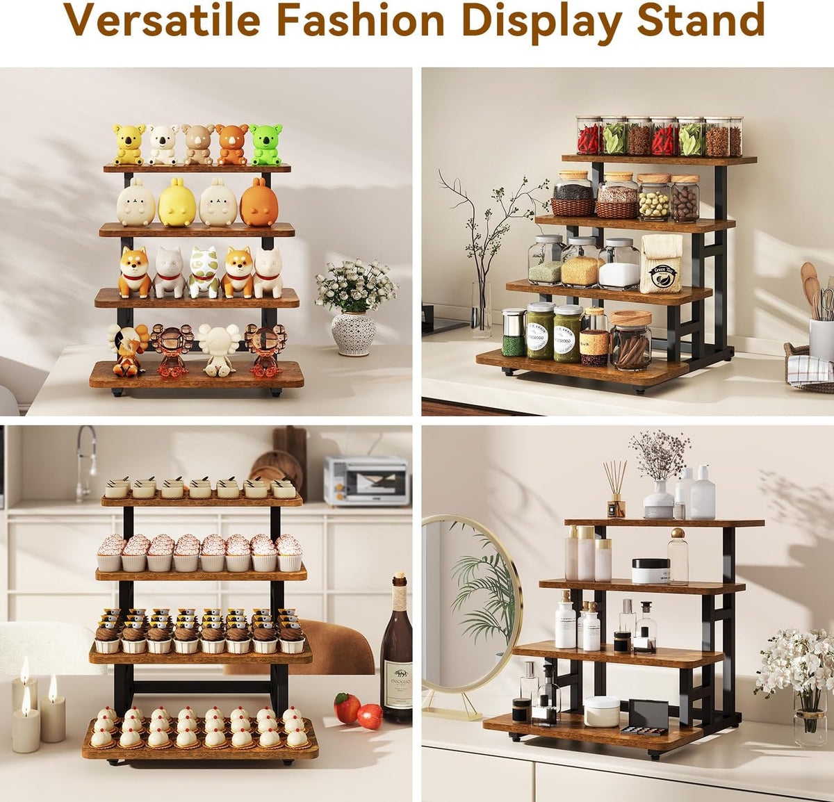 IBUYKE 4 Tier Cupcake Stand,Tiered Display Stand,Brown TLJ018H | Wooden Risers Display Stands for food Dessert Table