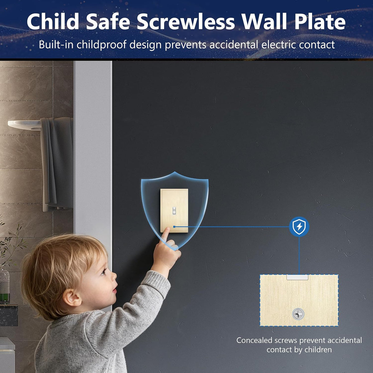 LIDER Modern Ogee Edge Screwless Wall Plate, Mid-Size 1-Gang Toggle Cover 4.88” x 3.11”, Contemporary Decor Style, ETL