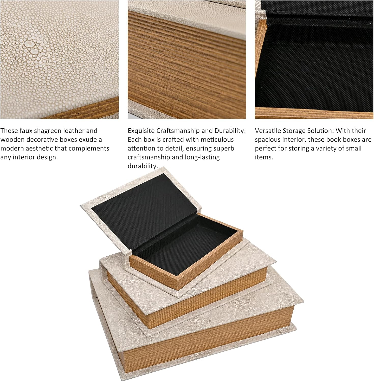 Wooden Book Shaped Hidden Storage Boxes / Set of 3
