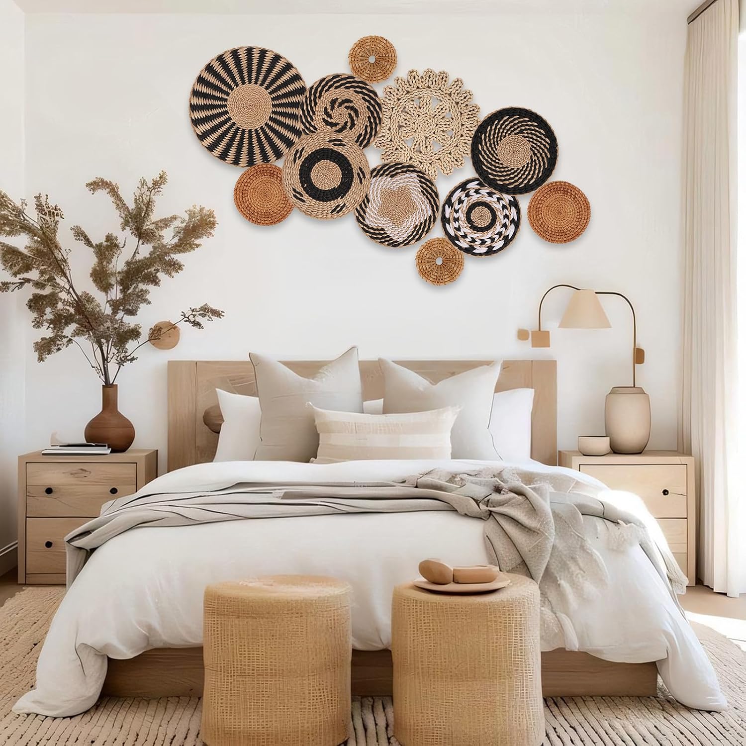 Boho Wall Basket Decor / Black Retro / Set of 11