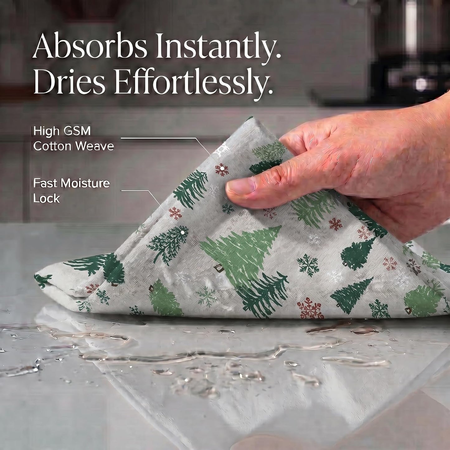 Urban Villa Kitchen Towels Cotton Dish Towels 20”x30” (Set of 6) Grn Tree Print