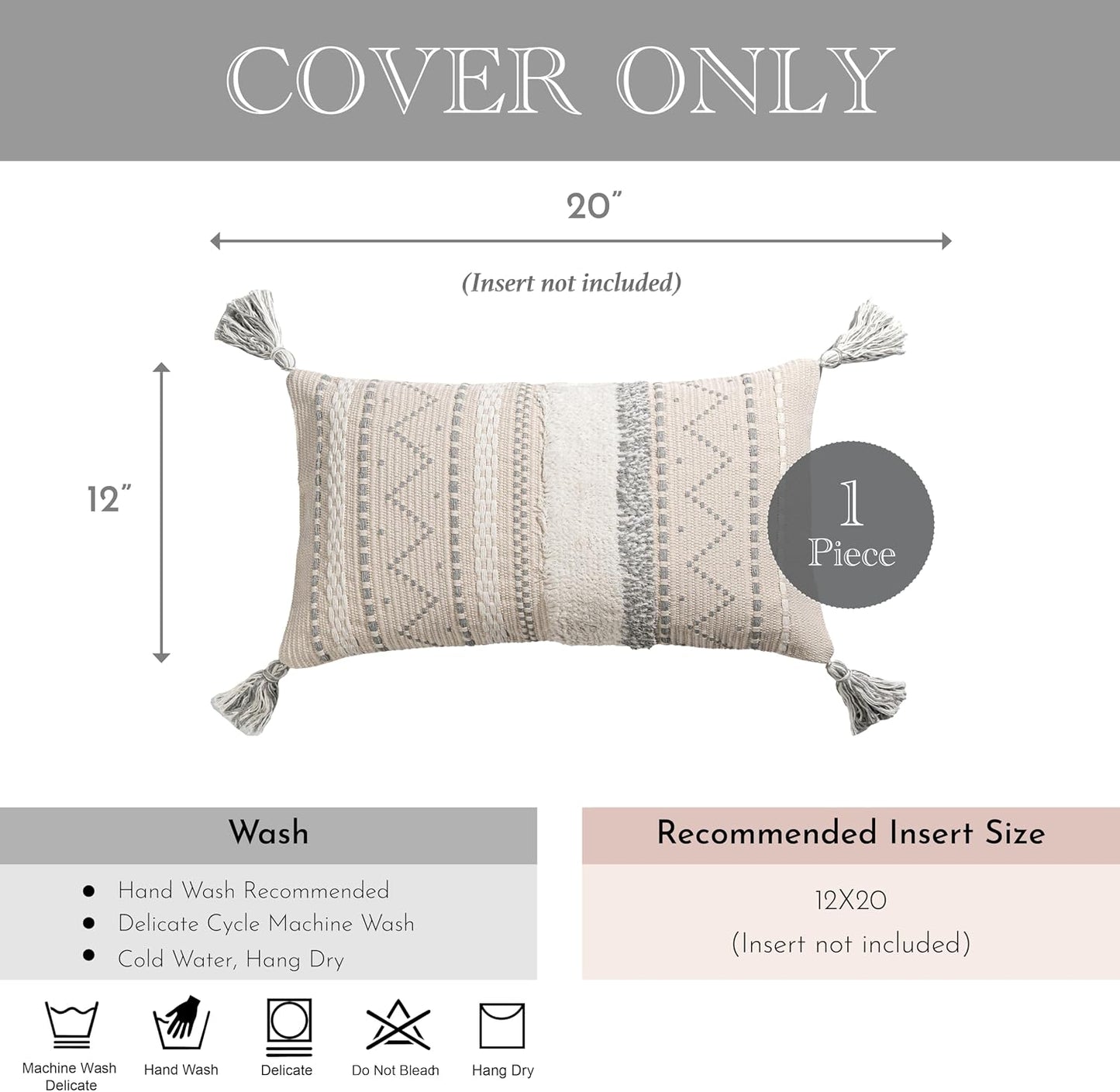 Lumbar Pillow Cover / 20 x 12 / Gray