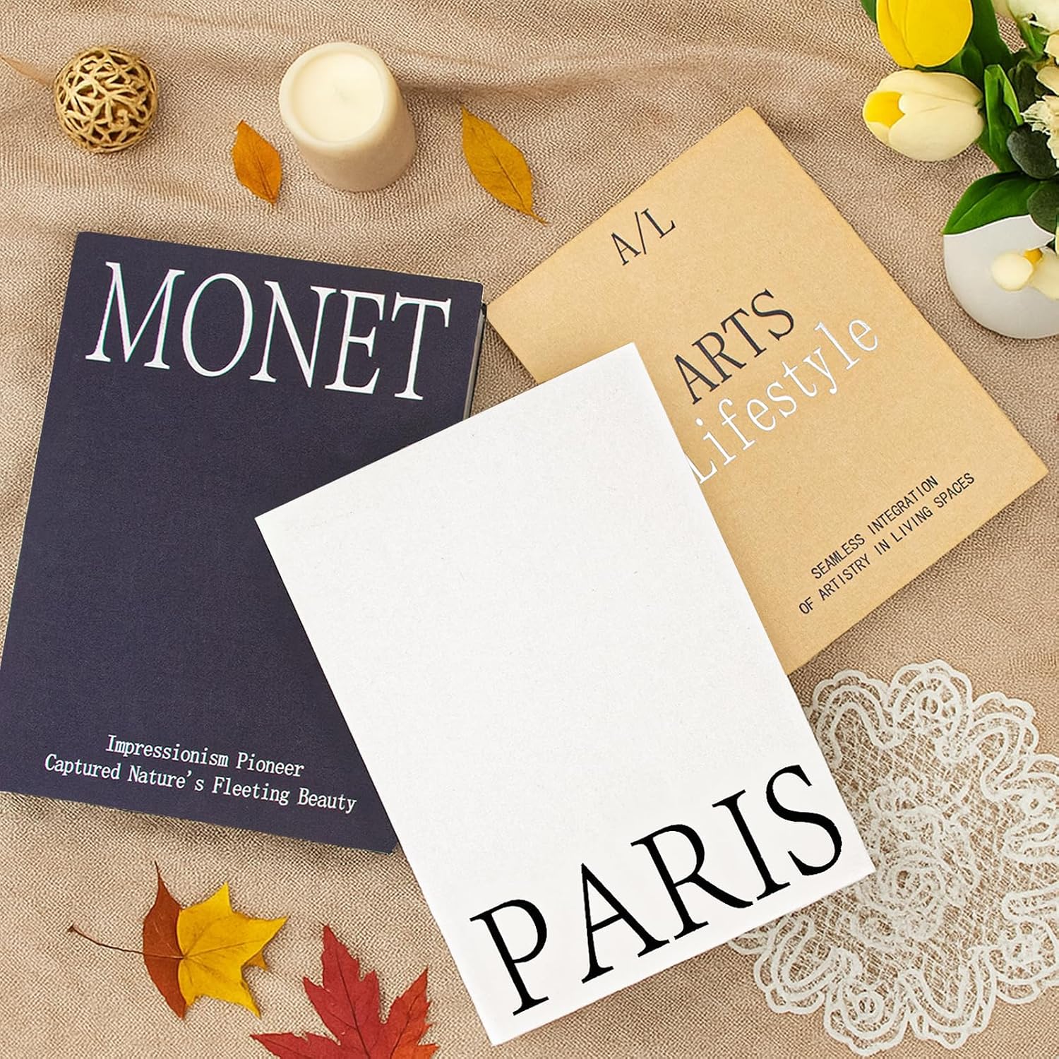 Linen Fake Books for Decoration / Dark Blue / Set of 3