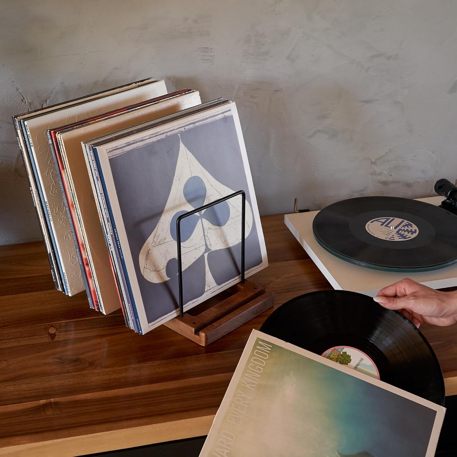 Decorative Vinyl Record Storage For Up to 75 Single Records - LP Holder | Neatly Holds Up to 75 Records - Sleek