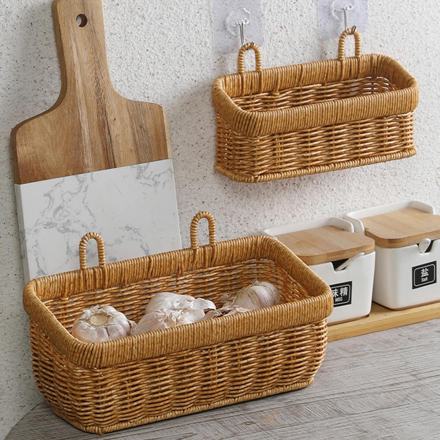 Wall Mounted Woven Rattan Storage Basket / L