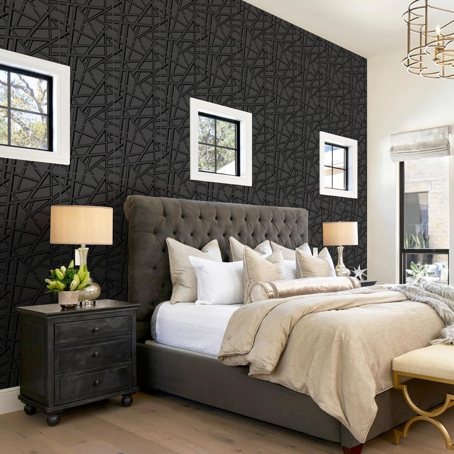 LEVOWAY 33 Pack 3D Wall Panels for Interior Wall Decor, 11.8''x11.8'' Black Accent Textured Wall Panels, Wall Covering