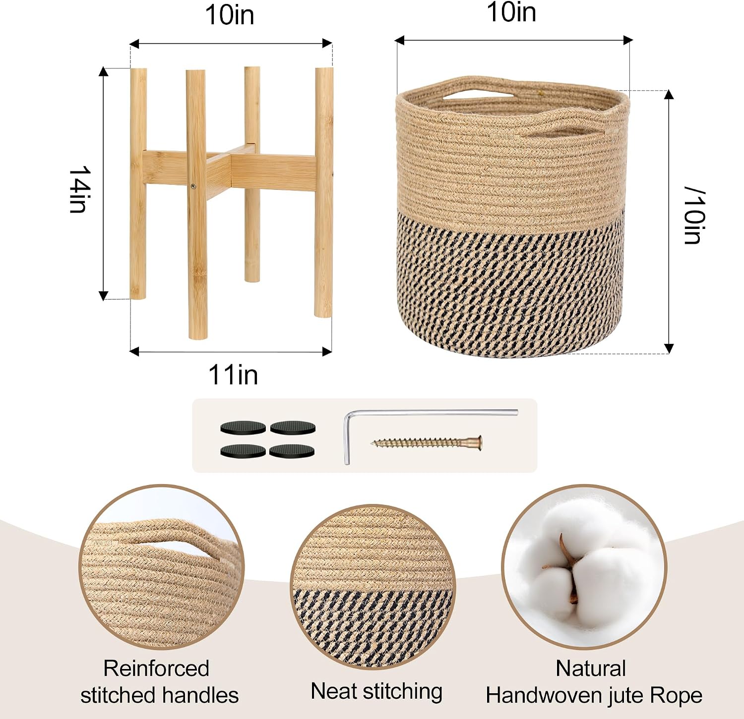 Bamboo Wood Stand / Jute Black Stripes