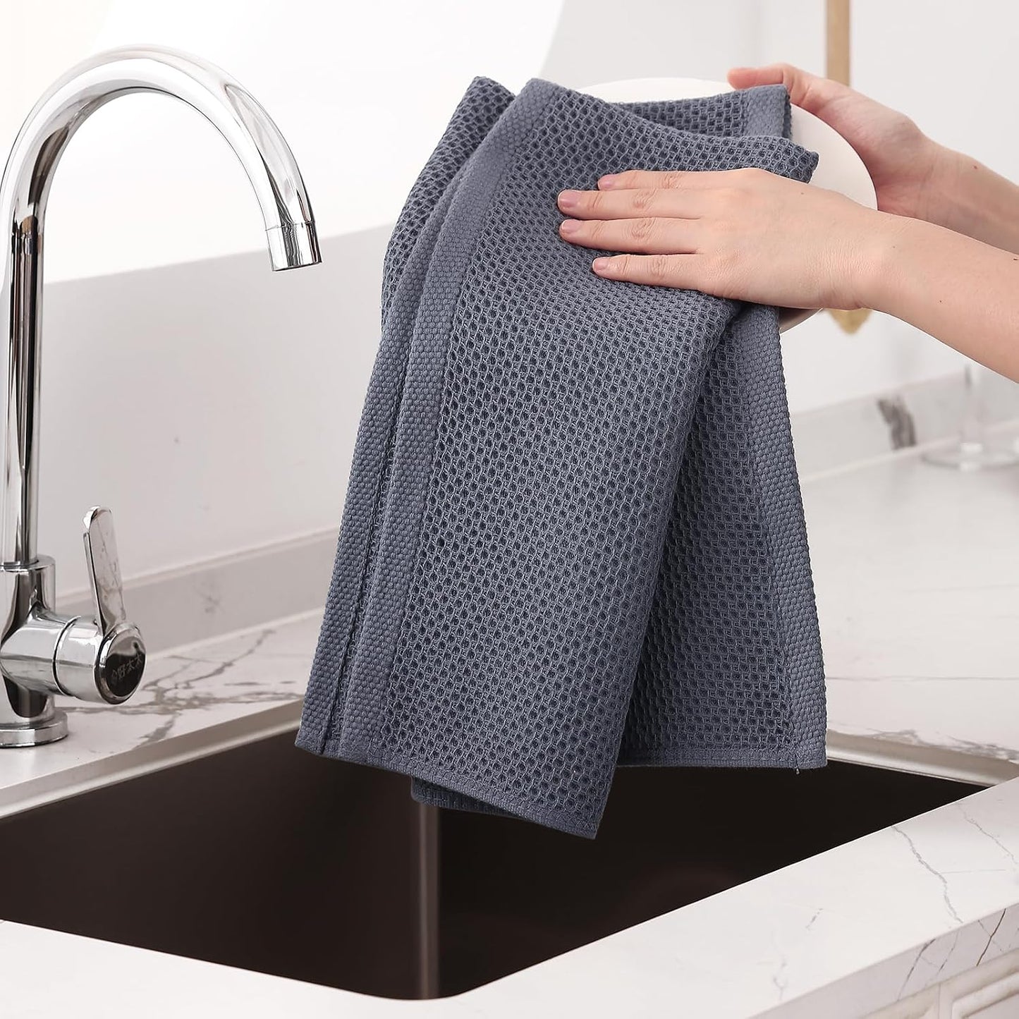 Homaxy 100% Cotton Oversized Waffle Weave Kitchen Towels 8-Pack, Dark Grey | 20 x 28 Inches, Ultra Soft Absorbent Dish