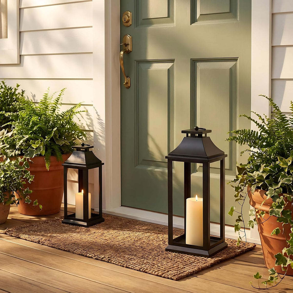 Modern Farmhouse Black Lantern Candle Holder – 18” Hanging Decorative Lantern for Indoor & Outdoor Home Décor – Ideal