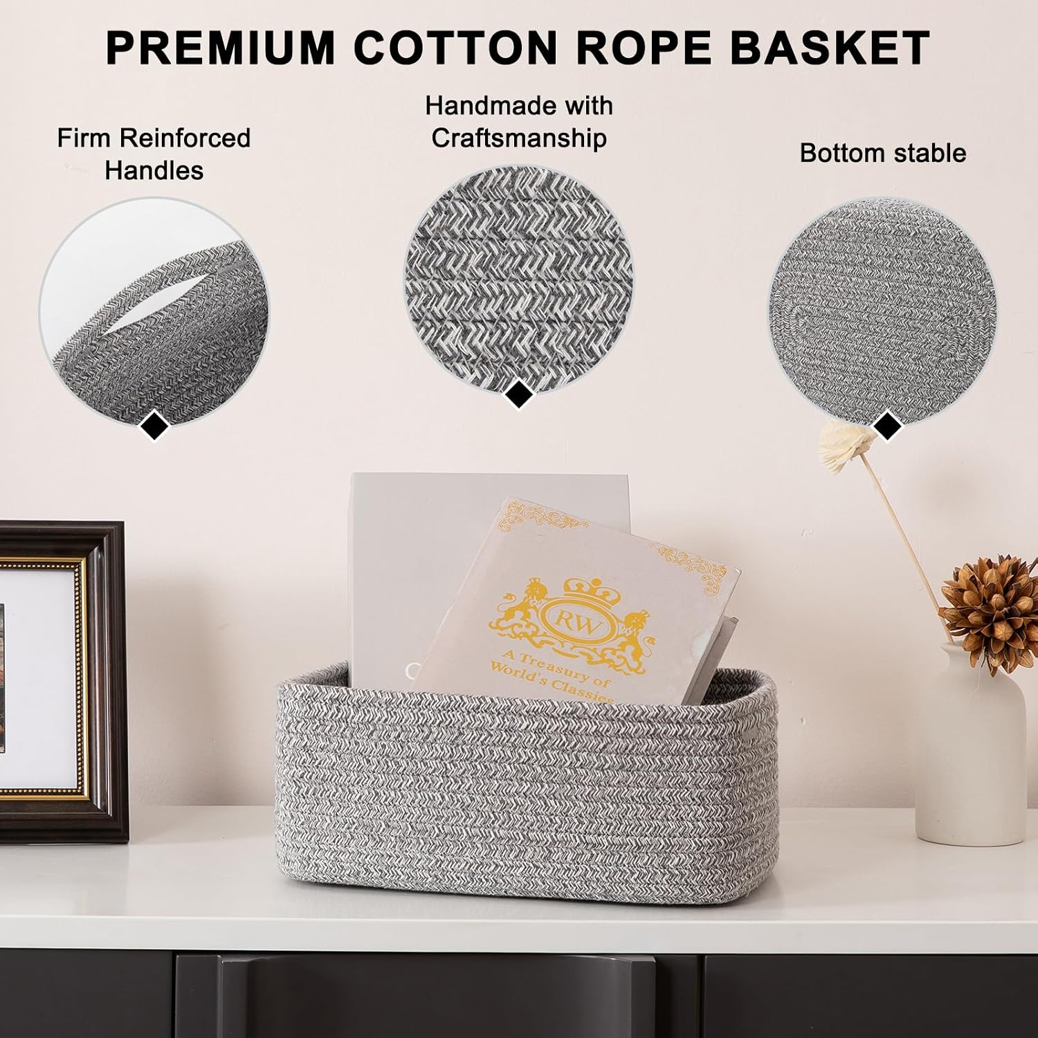 Mini Woven Rope Storage Bins for Towels / Grey / 11.81''lx7.87''wx4.72''h / Set of 4