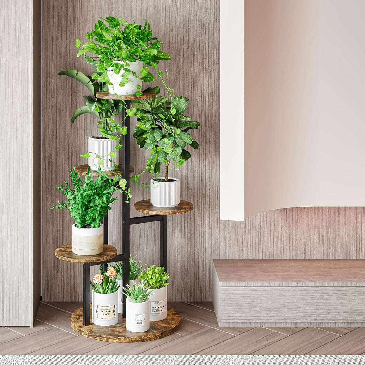 INGIORDAR 5 Tier Plant Stand Indoor Corner Tiered Holder Shelf Display Rack | Multiple Plants with MDF Top Board Metal