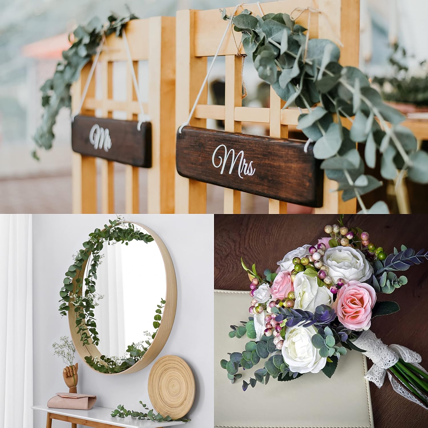 Eucalyptus Stems Decor Artificial Eucalyptus Leaves Faux Eucalyptus Stems Real Touch / Set of 36