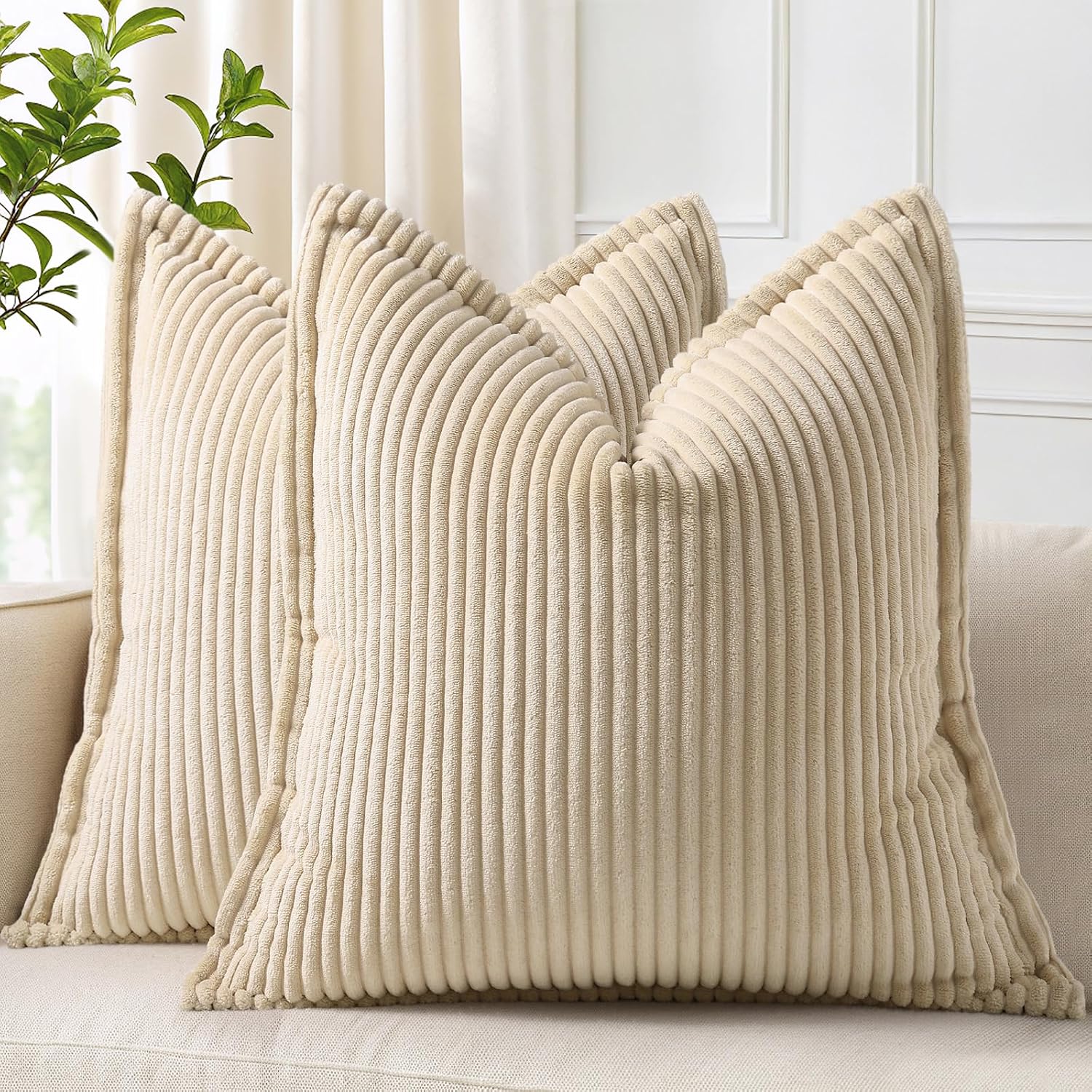 MIULEE Soft Corduroy Decorative Lumbar Pillow Covers Forest Green 12x20