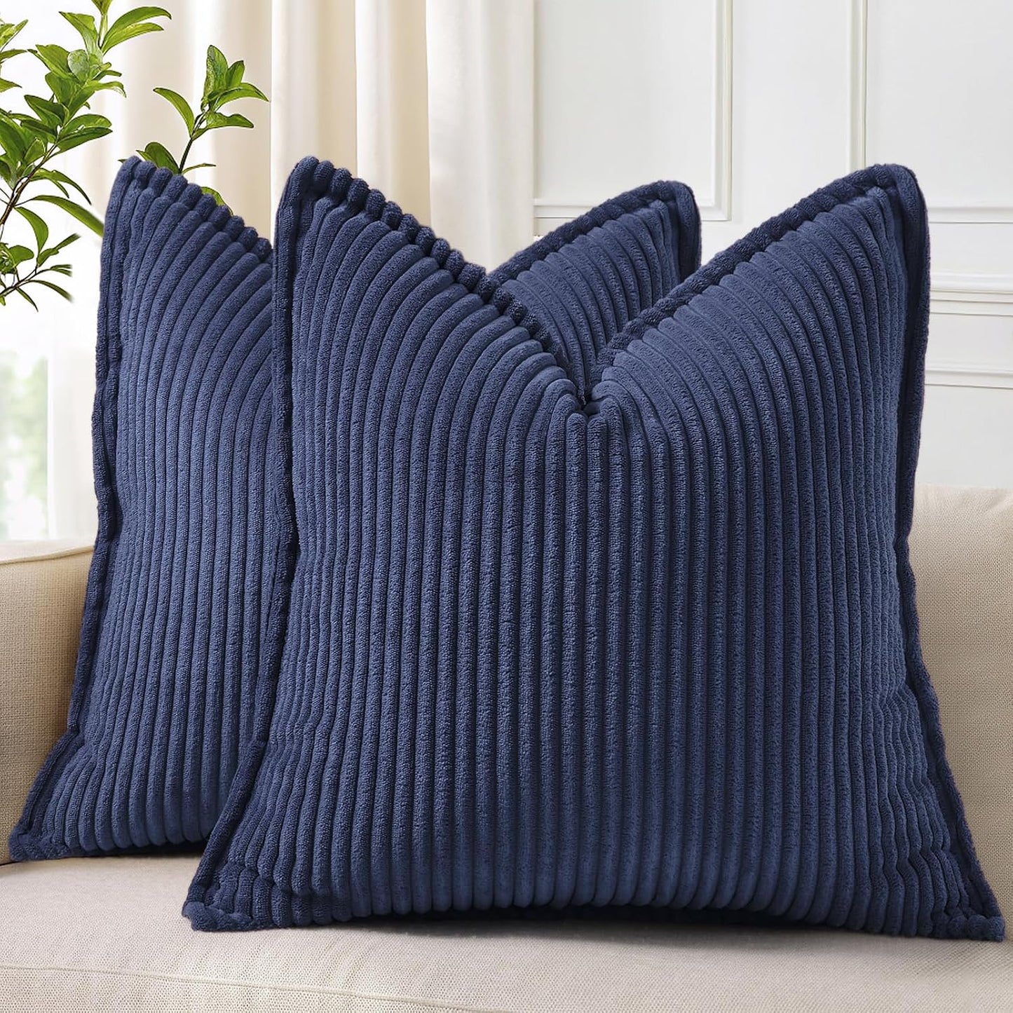 MIULEE Soft Corduroy Decorative Throw Pillow Covers Blue Navy Series 24x24