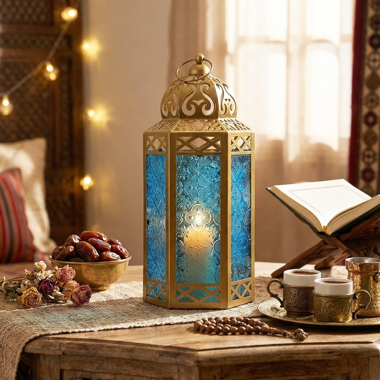 VELA LANTERNS 6-Pack Gold Metal Moroccan Decorative Candle Lantern Holder for Hanging or Table Centerpieces, Exotic