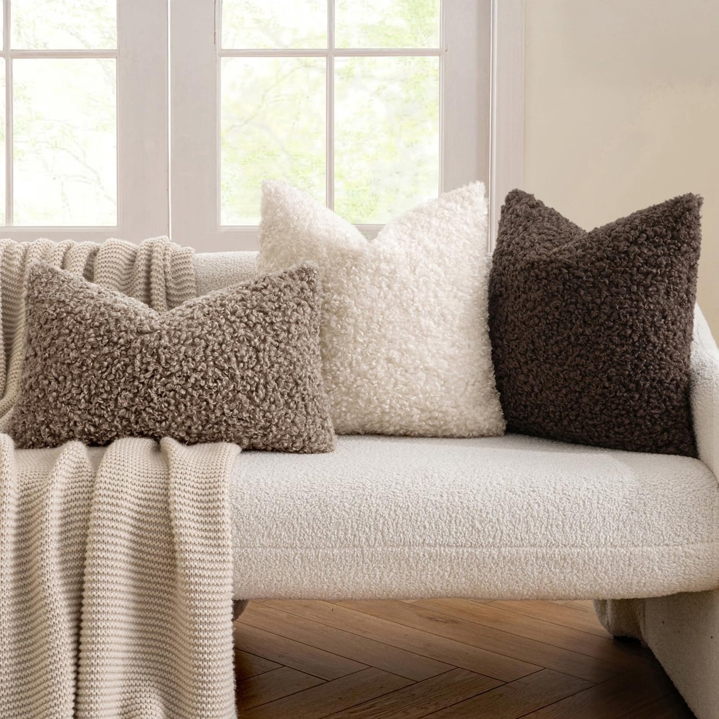 Throw Pillow Covers Neutral Faux Fur Decorative Sherpa Pillow Covers / 18 x 18 / Khaki / Set of 2