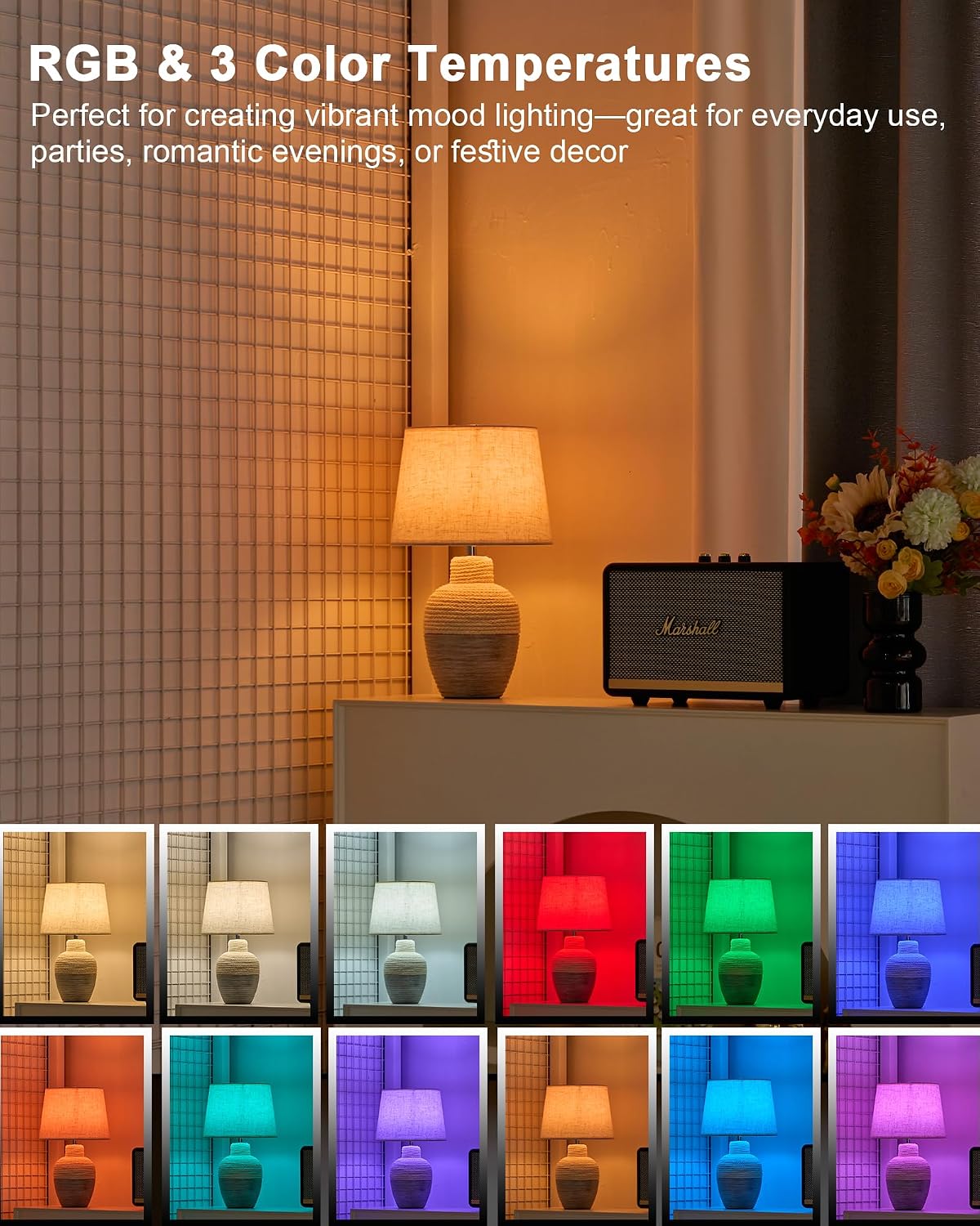 UMEXUS 13" Small Cordless Rechargeable Battery Table Lamp, Coastal Ceramic | Remote Control Timer, Dimmer, RGB & Warm