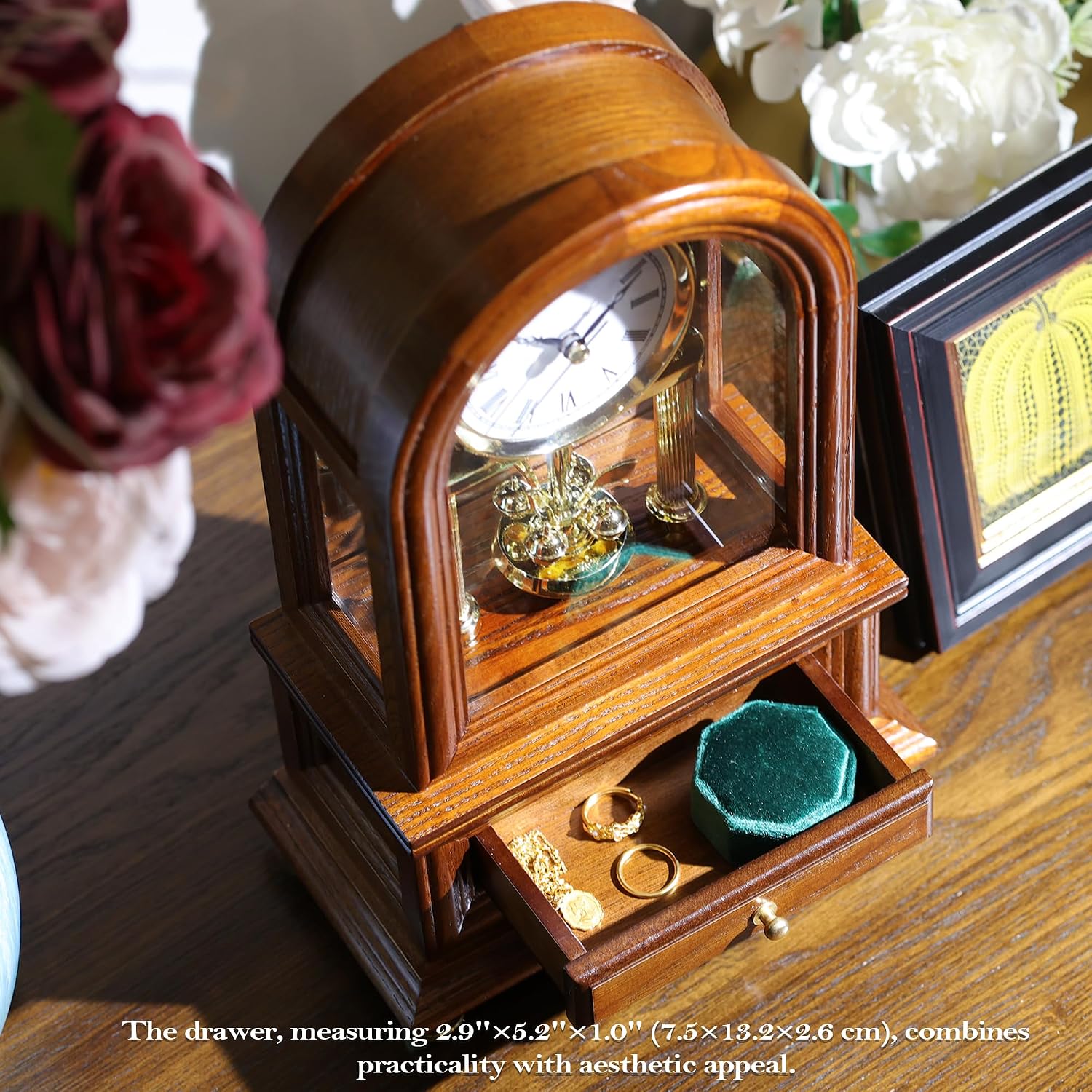 AYRELY® Wooden Table Anniversary Clock, Antique Shelf Clocks, Revolving Pendulum Mantel Clocks, Desk Grandfather Clock