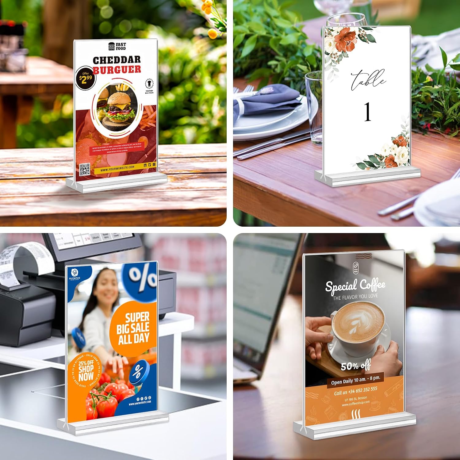 Acrylic Sign Holder / 4 x 6 / Vertical / Clear / Set of 20