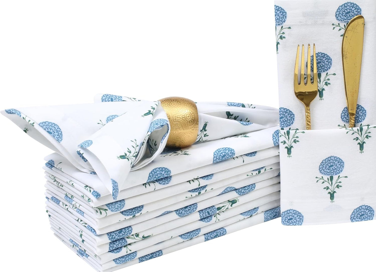 Bedding Craft Printed Dinner Napkins Set of 12 – 18x18 Mushroom Design with 1" Fold – Durable Stylish Fabric Napkins
