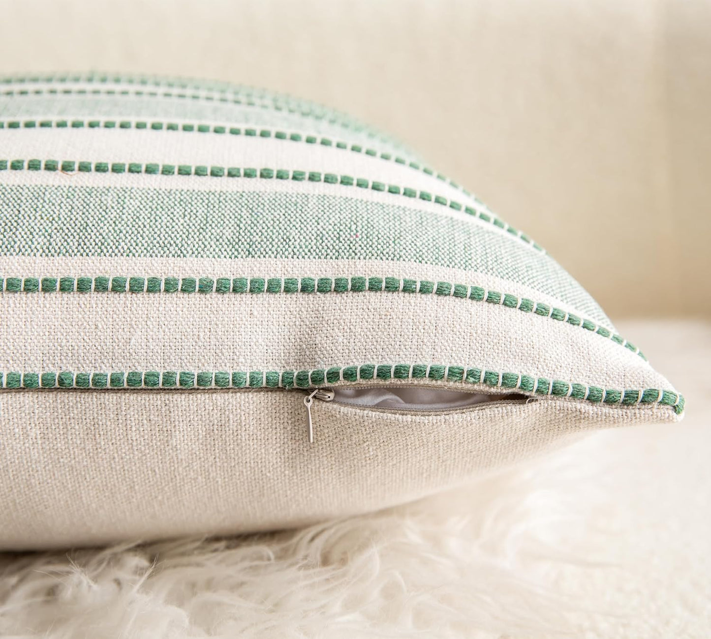 Farmhouse Textured Pillow Case / Green / 18 x 18 / Set of 2