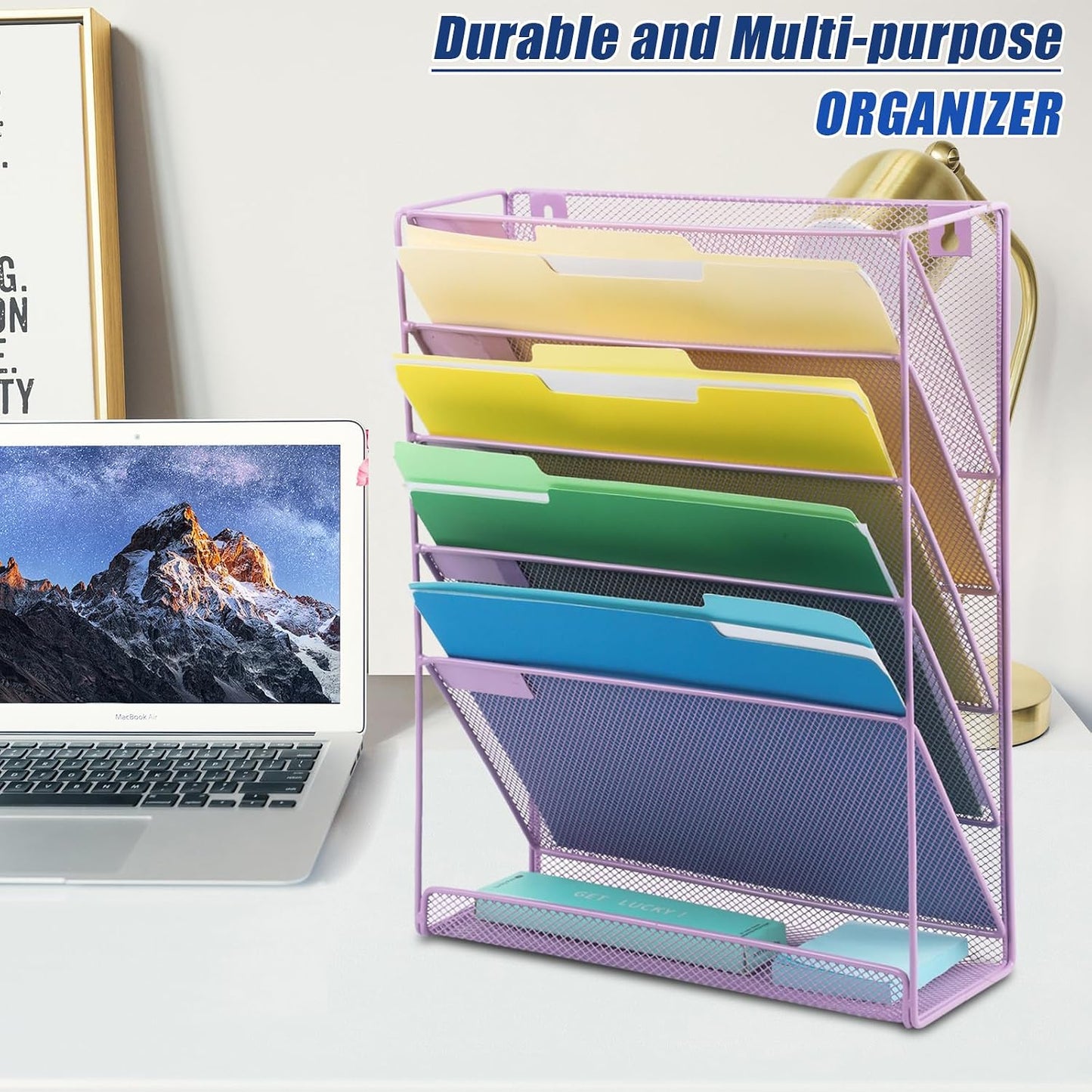 Desk File Organizer Mesh 6 Tier, Hanging Wall Mount Document Organization Stand, Desktop Vertical Mail Paper Folder