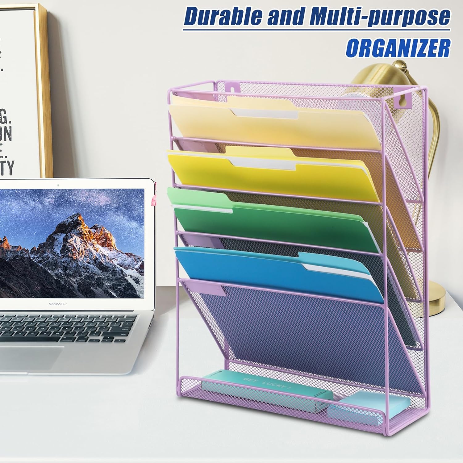 Desk File Organizer Mesh 6 Tier, Hanging Wall Mount Document Organization Stand, Desktop Vertical Mail Paper Folder