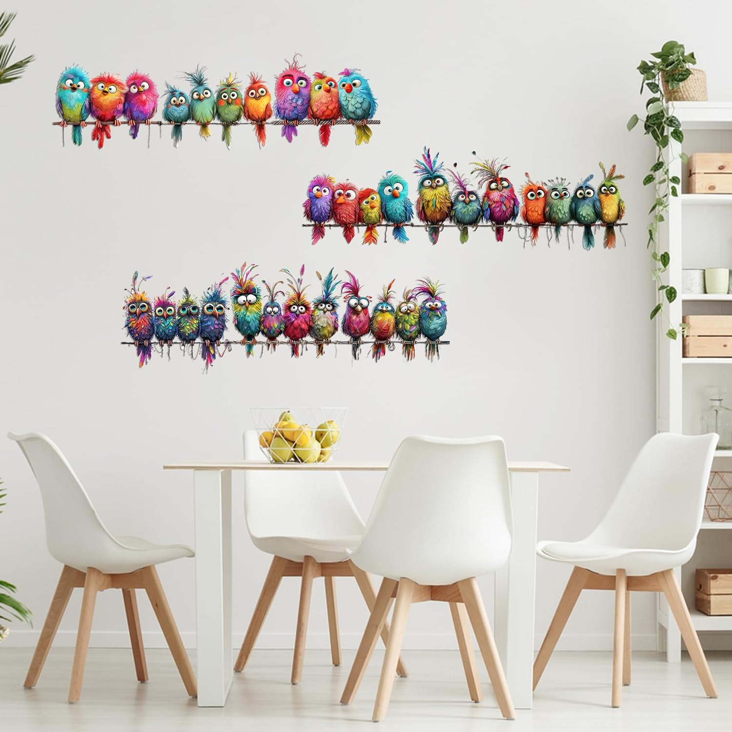 Funny Birds Vinyl Decals on Branch Wall Easy Peel and Stick Watercolor / Colorful / Set of 9