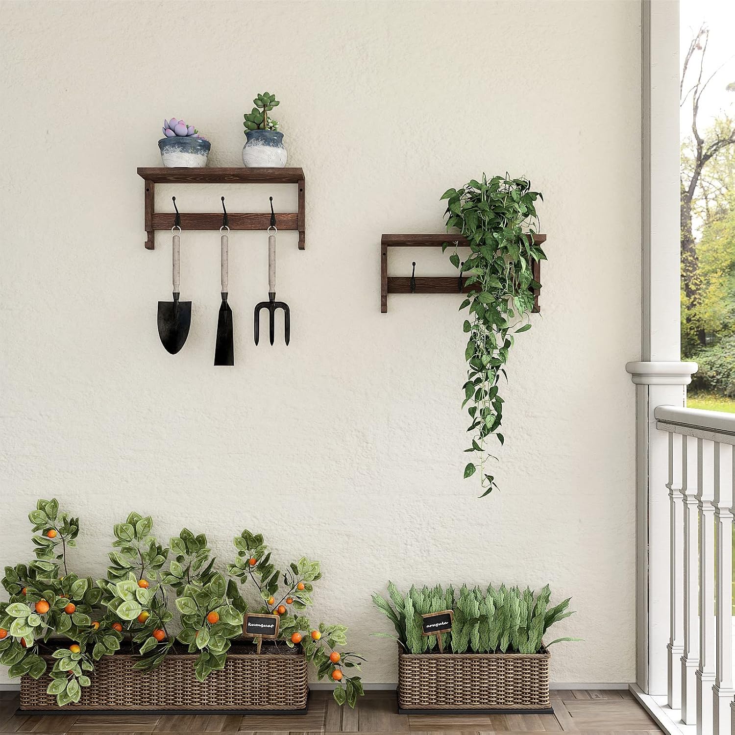 Wood Rack Wall-Mounted / 31.6 Inch / Brown / 31.5 Inch