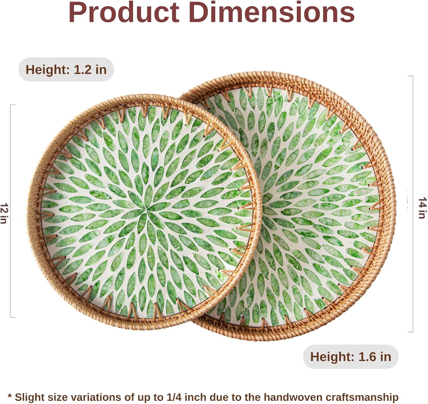 Wicker Serving Tray / Green Leaf / 12 Inch