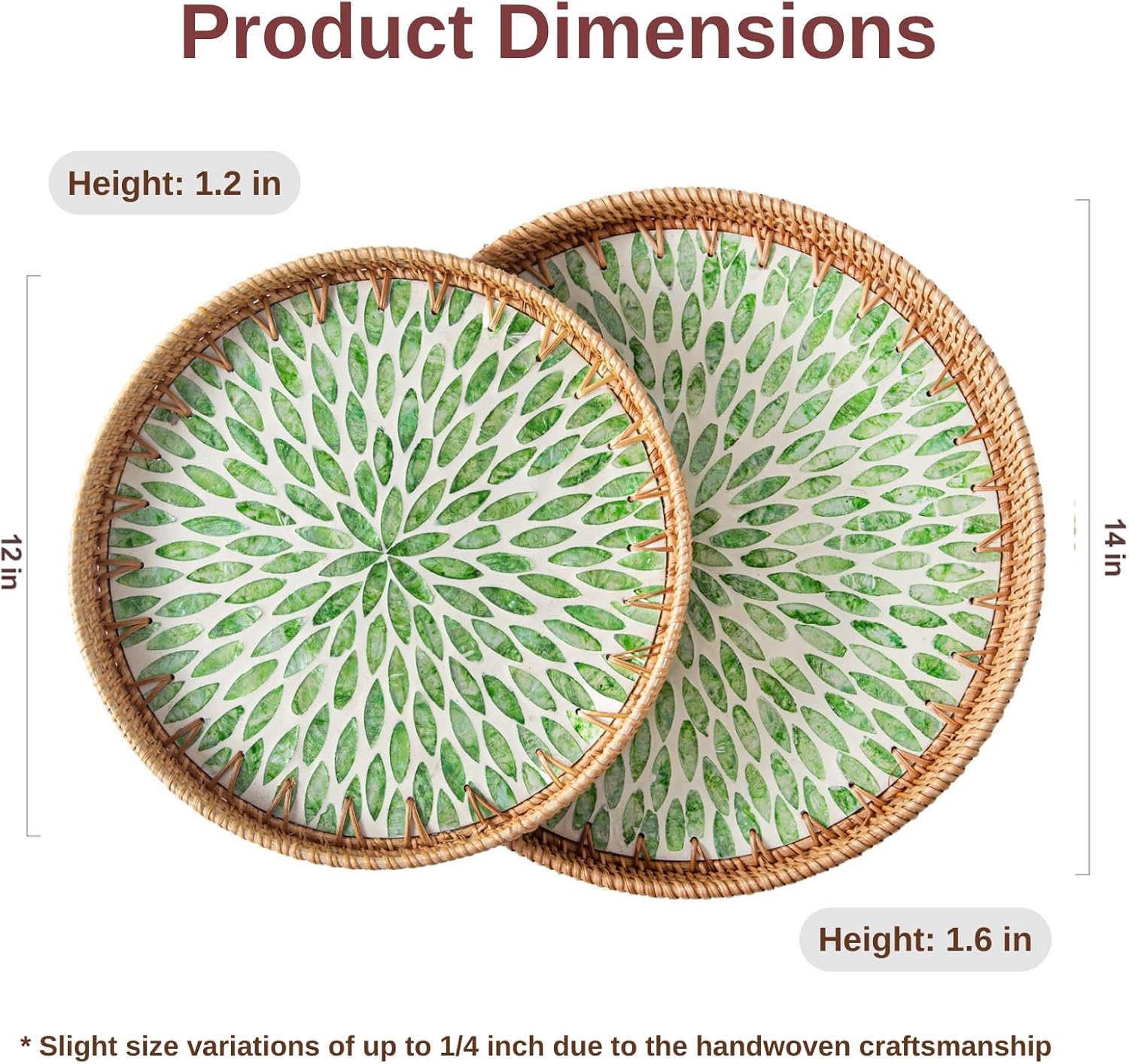 Wicker Serving Tray / Green Leaf / 14 Inch