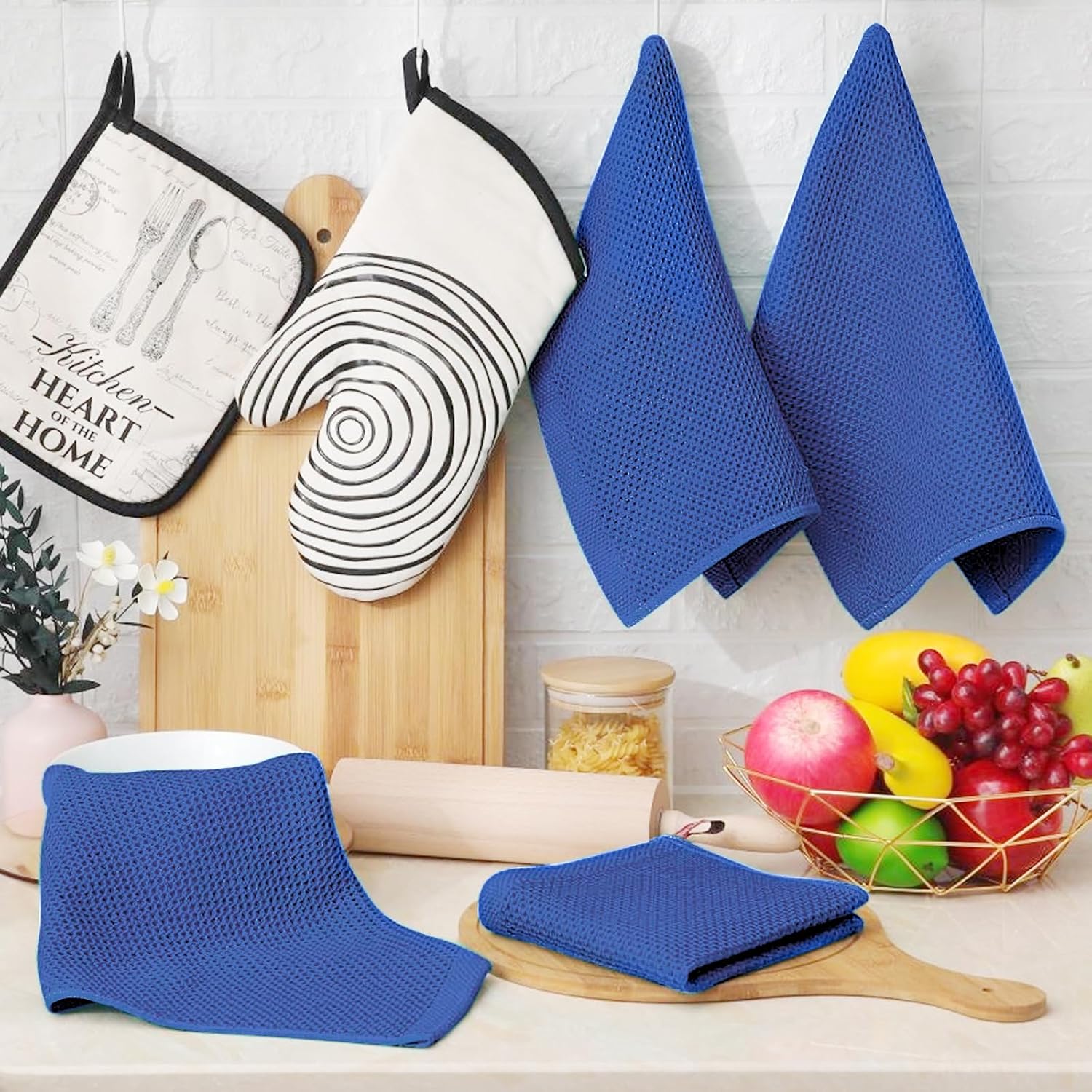 Homaxy 100% Cotton Waffle Weave Kitchen Dish Cloths 8-Pack, Blueberry | 12 x 12 Inches, Ultra Soft Absorbent Dish